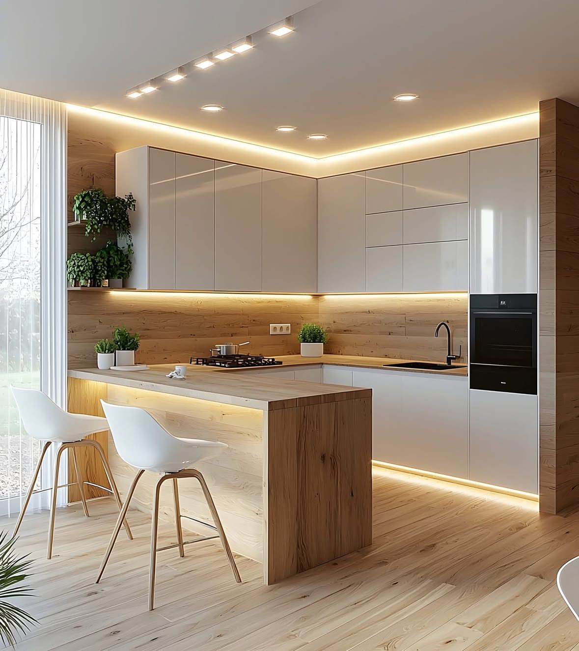 کابینت سفید و چوب