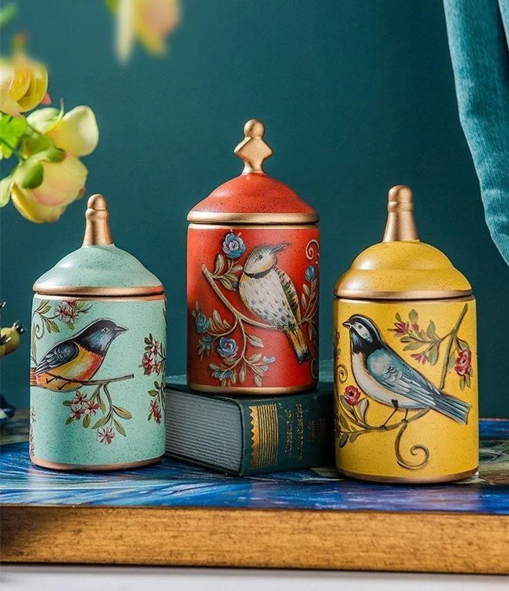 ظروف دکوری سفالی رنگی و طرح دار
