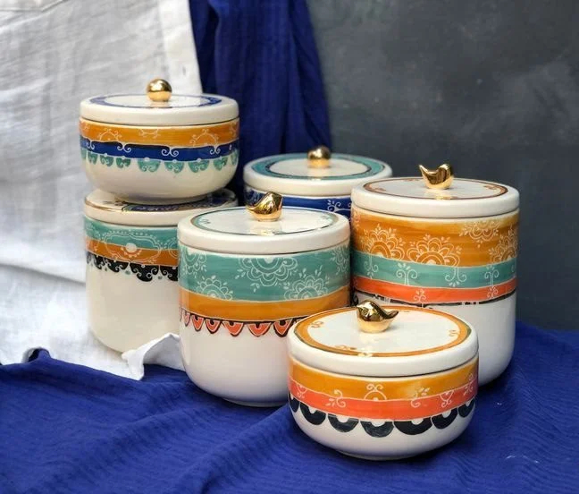 ظروف دکوری سفالی رنگی و طرح دار