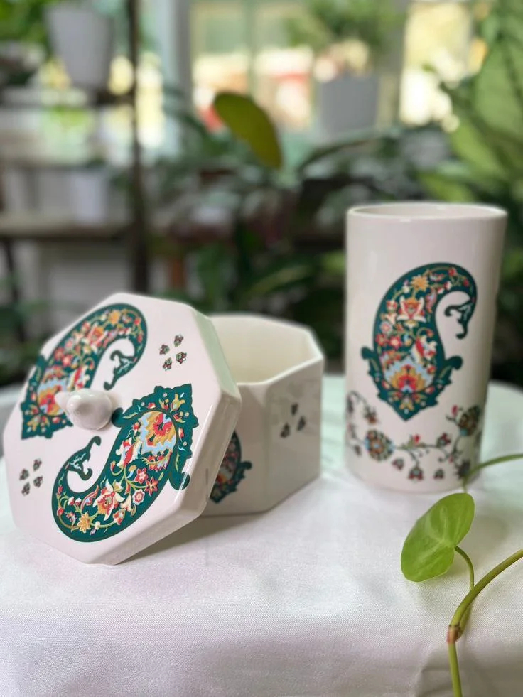 ظروف دکوری سفالی رنگی و طرح دار