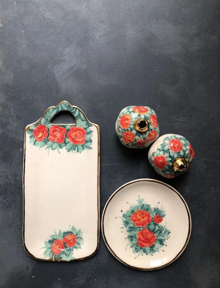 ظروف دکوری سفالی رنگی و طرح دار